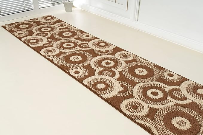 Custom Length Cut to Size Modern Farmhouse Carpet Runner Rug for Hallways, Non Slip Rubber Backed, 31 inch Wide X Customized Length, Geo Brown, 31 inch X 30 feet