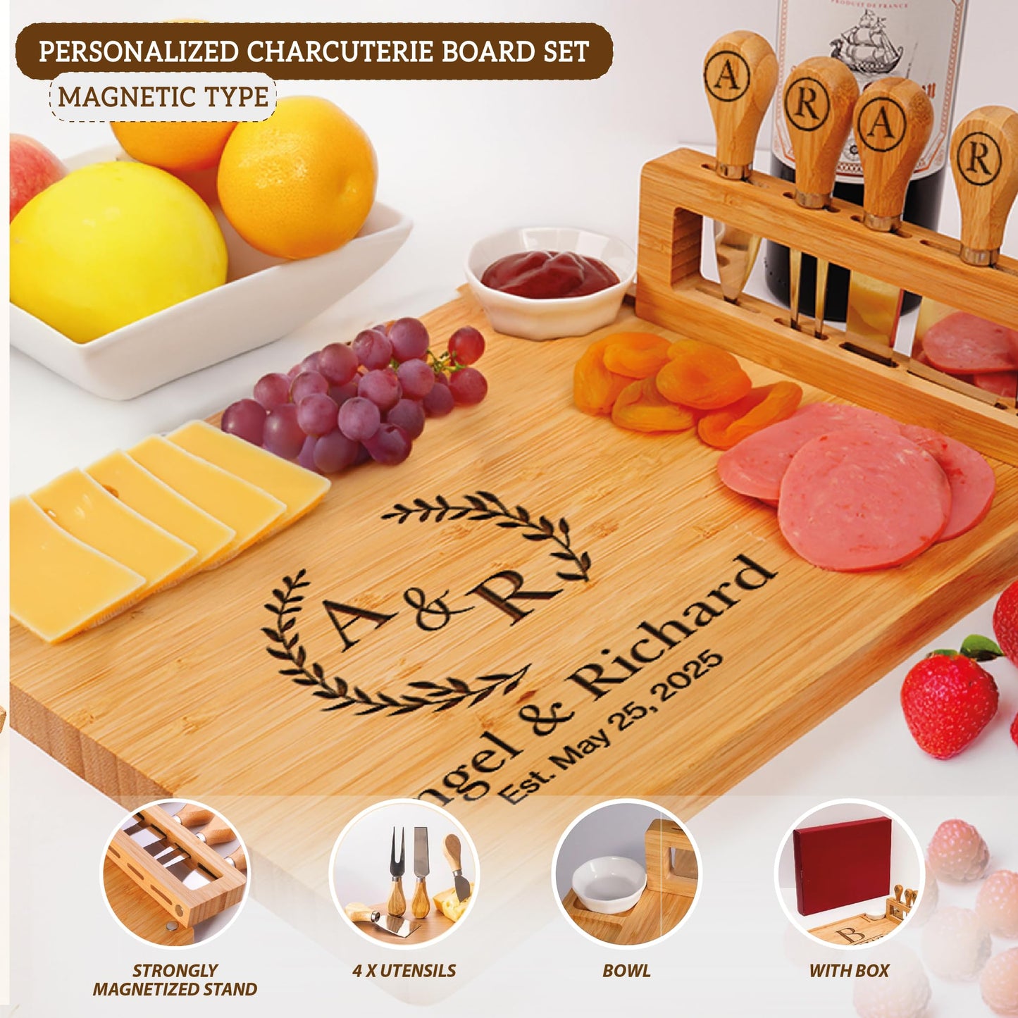 Personalized Charcuterie Board, Wedding Gifts for Couples 2025, Custom Cheese Boards Bridal Shower Gifts, Housewarming Gifts for Christmas, Anniversary, Engagement, New Home, Bride, Parent, Women