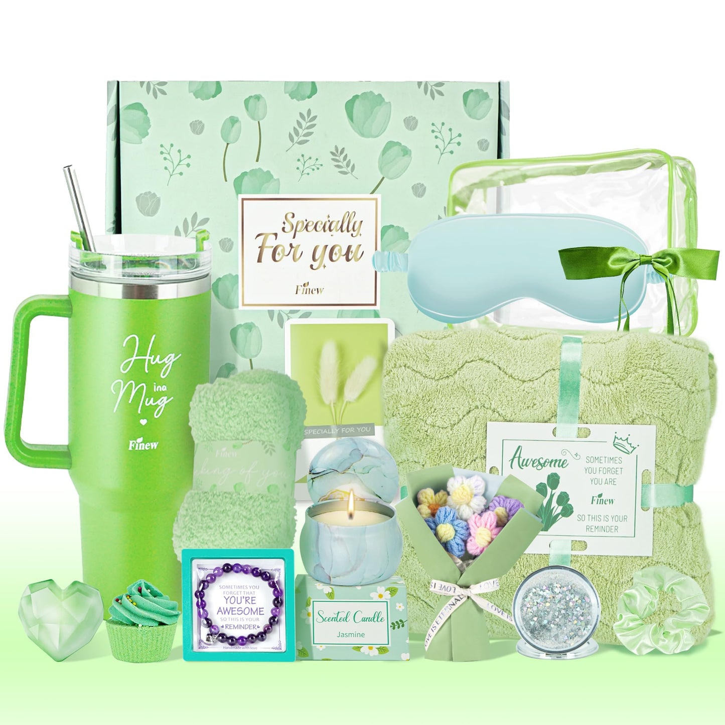 15PCS Birthday Gifts for Women, Relaxing Spa Gifts Baskets for Her, Care Package with Luxury Flannel Blanket and 40 oz Tumbler, Valentines, Mothers Day, Christmas Women's Gift for Mom, Wife, Friends