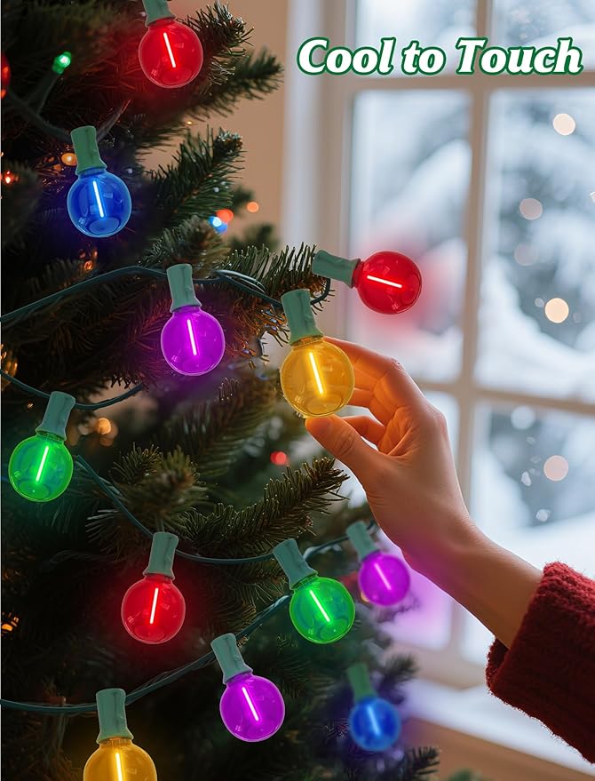 SUNSGNE 25FT LED Globe Christmas Lights with 25 Shatterproof G40 LED Clear Multicolor Round Bulbs, Waterproof Colorful Christmas String Lights for Patio Backyard Porch Balcony Gazebo Party Decor