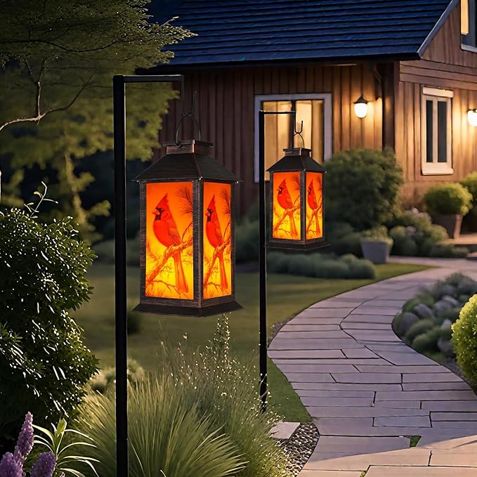 Homemory Hanging Solar Lanterns Outdoor Waterproof, Solar Cardinal Lights with LED Flickering Flameless Candles, Gifts for Women Mom, Outside Lantern Decoration Garden Yard Patio Lawn Porches Park