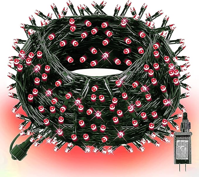 Dazzle Bright 300 LED Christmas String Lights, 100 FT Connectable Waterproof String Lights Green Wire with 8 Modes Christmas Decoration for Indoor Outdoor Party Yard Garden Decor (Red)