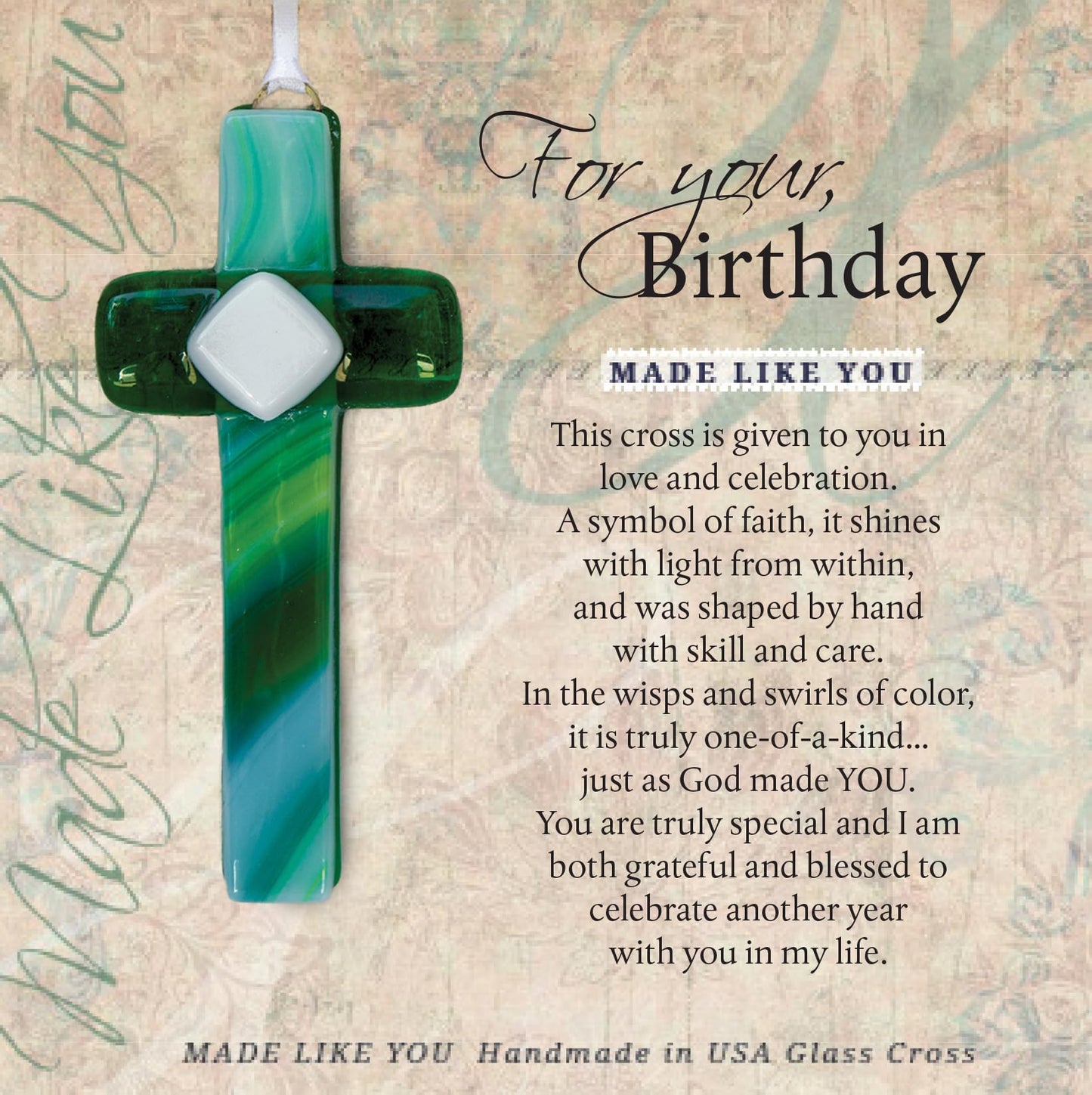 Birthday Cross - Handmade in USA Glass Cross with Sentiment - Christian Birthday Gift for Friends/Colleagues/Family
