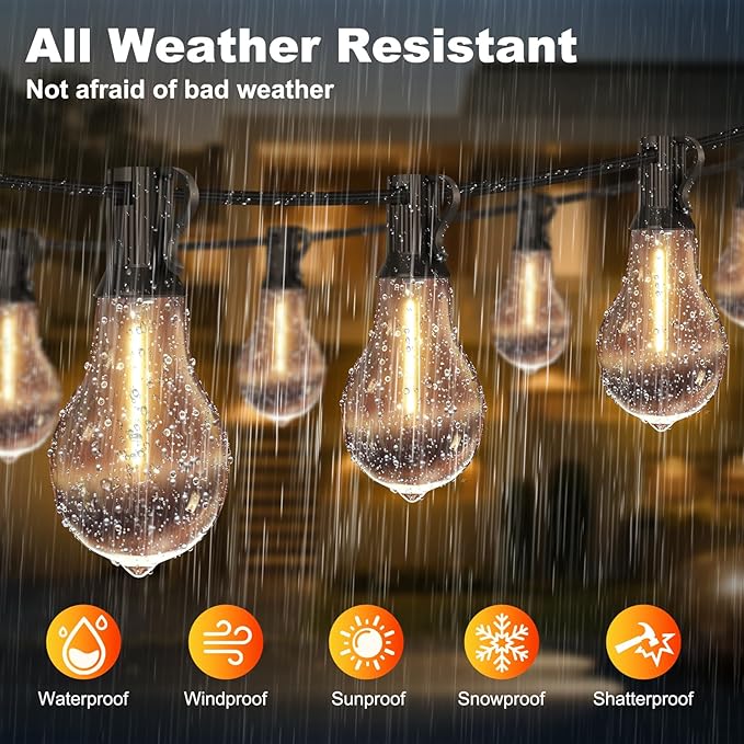 100FT LED Outdoor String Lights with 50+3 Shatterproof Bulbs(Gourd Shape), IP44 Waterproof, Commercial Grade Patio String Lights for Outside Porch Backyard Garden Deck Decor, 2700K Dimmable