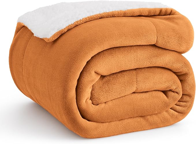 Bedsure GentleSoft Sherpa Fleece Throw Blanket for Couch - Thick and Warm, Soft Fuzzy Plush Throw Blanket for Winter, Orange, 50x60 Inches