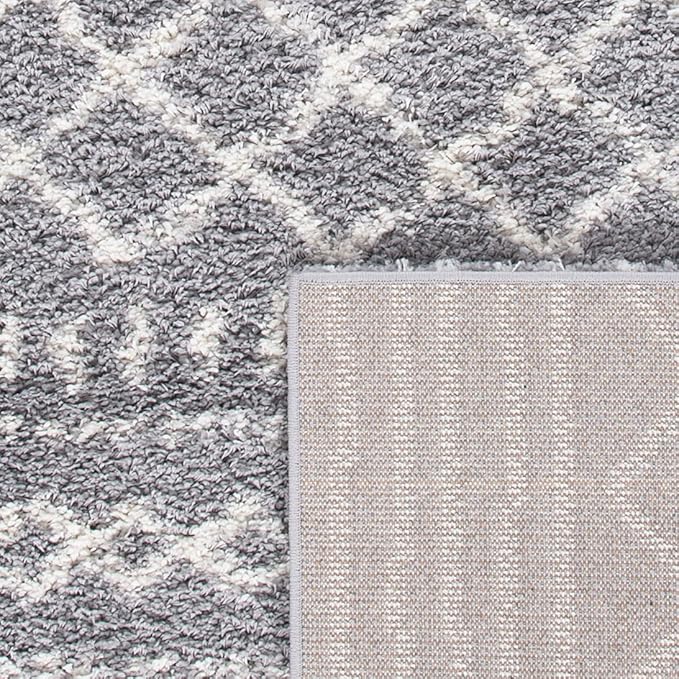 SAFAVIEH Arizona Shag Collection Area Rug - 5'1" Square, Grey & Ivory, Moroccan Design, Non-Shedding & Easy Care, 1.6-inch Thick Ideal for High Traffic Areas in Living Room, Bedroom (ASG741G)