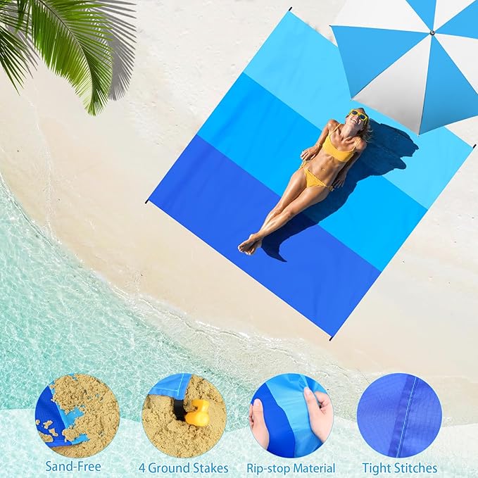 BYDOLL Beach Blanket 78''X81'' 4-7 Adults Oversized Lightweight Waterproof Sandproof Blanket for Beach Large Picnic Mat Travel Camping