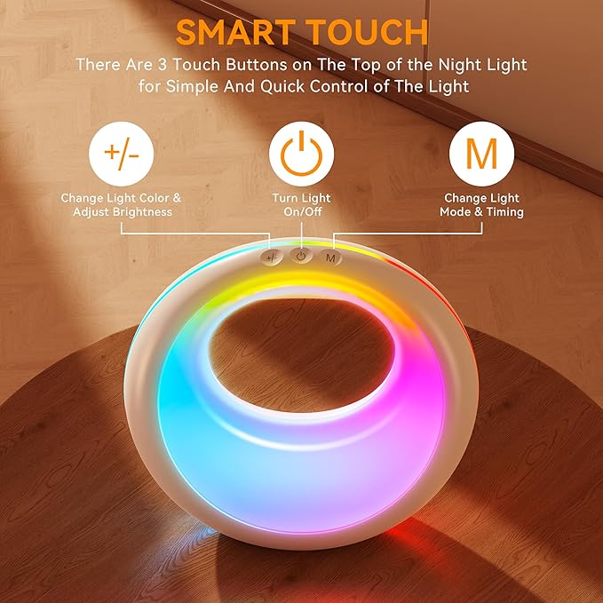Auxmir Nursery Night Light for Baby, Magic Moon Lamp for Kids and Adult 7 Lighting Colors & 9 RGB Modes, Rechargeable Bedside Table Lamp with Timing Function, Sleep Aid Nursing Lamp for Bedroom
