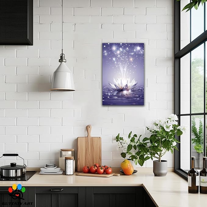 GUTTATY Zen Floral Canvas Wall Art, Water Lily Bloom Picture, Lotus Flower Canvas Art Print, Spiritual Zen Wall Picture, Meditation Spiritual Zen Flower Print for Yoga Spa Spiritual Room 32x48 inch