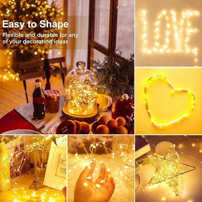 kolpop 3 Pack LED Fairy Lights Battery Operated, Mini Twinkle String Lights Battery Powered Waterproof for Christmas Mason Jars Party,Warm White