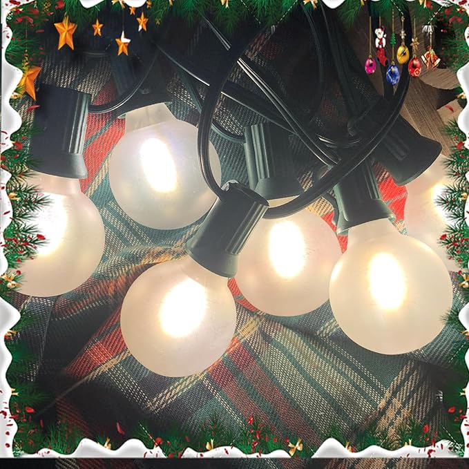 Abeja 25Ft Frosted White String Lights, G40 Globe Patio String Lights with 25 LED Frosted Bulbs(2 Spare), Vintage Backyard Patio Lights for Backyard Porch Balcony Party Wedding Umbrella-Green Wire