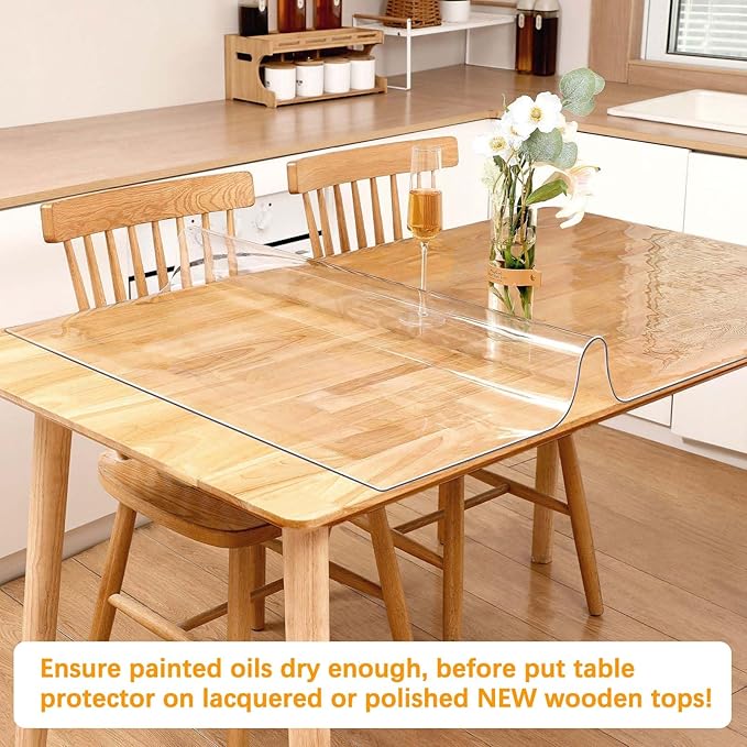 Clear Table Protector 32 x 54 Inch 1.5mm Thick Plastic Table Cover Protector, Waterproof PVC Clear Tablecloth Protector Pad, Rectangular Vinyl Desk Protector Mat for Tabletop Coffee Dining Room Table