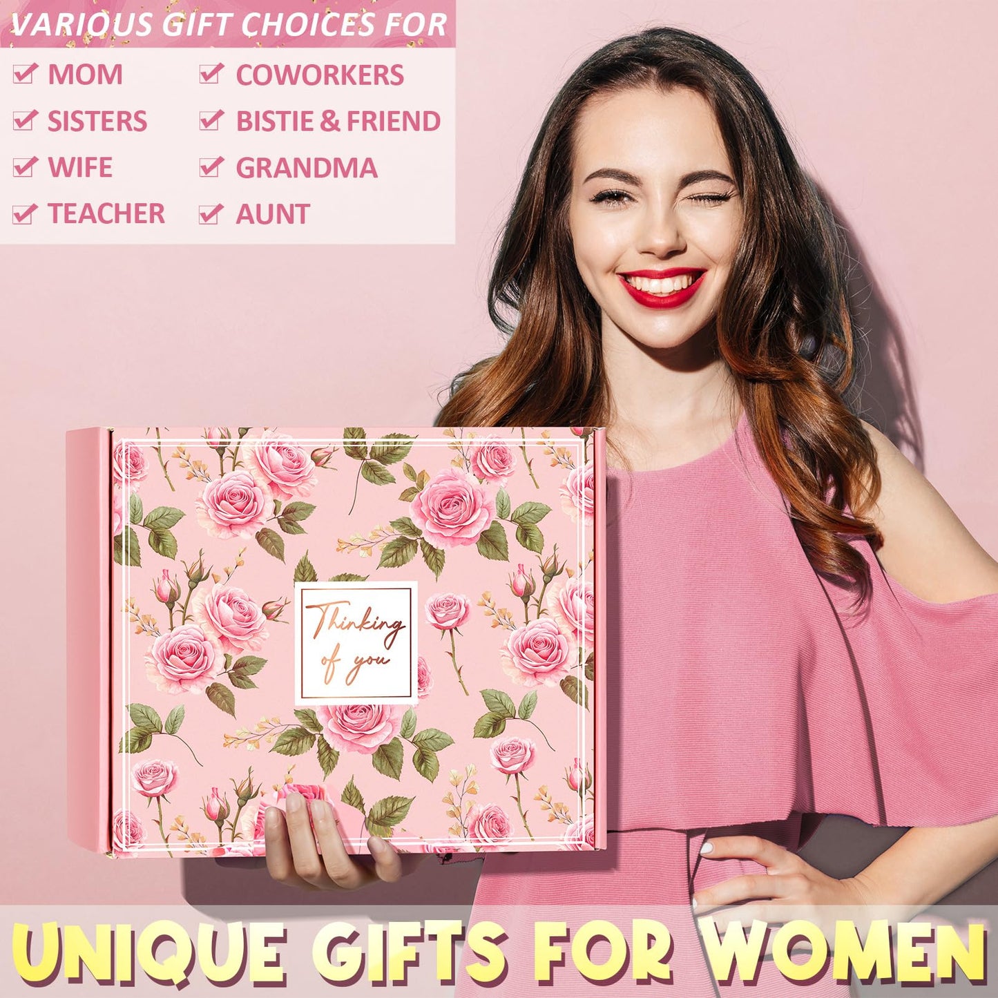 Birthday Gifts for Women Self Care Gifts Get Well Soon Gifts, Rose Relaxing Spa Gifts Basket Care Package w/ Luxury Flannel Blanket 40 oz Tumbler, Mothers Day Gifts for Mom Her Wife Girlfriend Sister