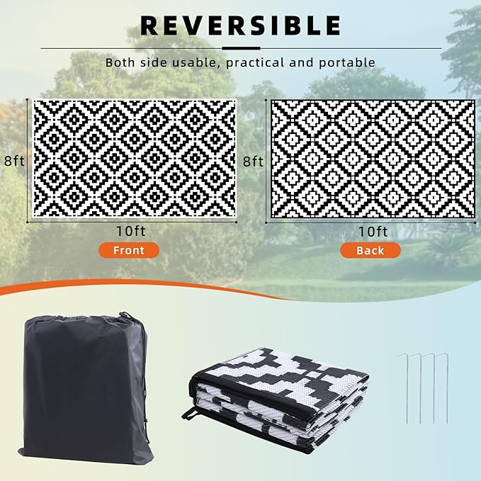 Favoyard Outdoor Rug 8x10 ft Waterproof Reversible Patio Plastic Straw Rugs for Decor Clearance Outside Large RV Camping Area Carpet Mat for Porch Deck Balcony Pool Backyard Picnic Beach Camper Door