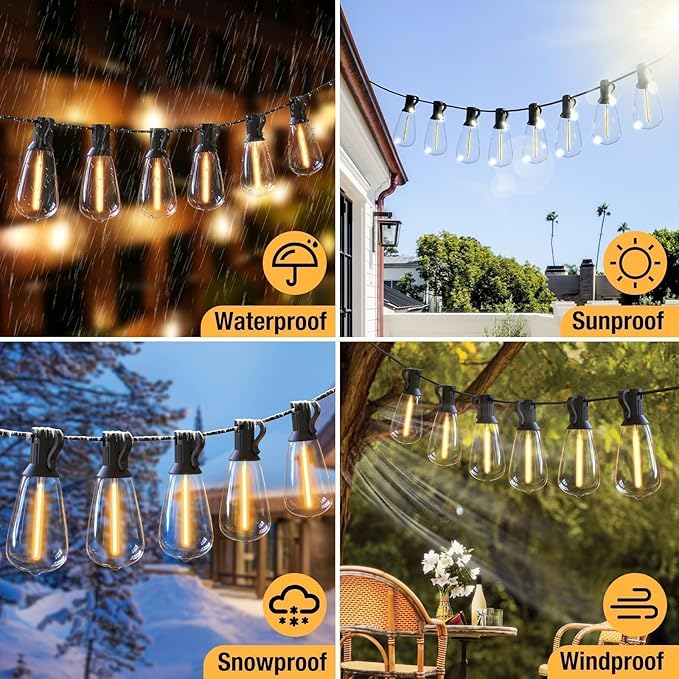 litogo 116FT Patio Lights Waterproof, Led Outdoor String Lights with Edison Bulbs Shatterproof, Soft White Hanging Outside Lights for Backyard Deck Party Garden Bistro Tent