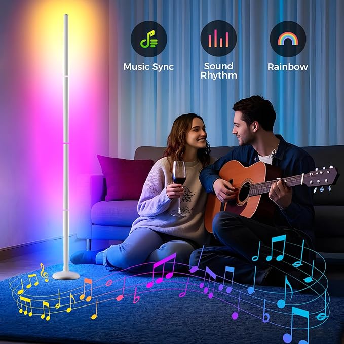 TJOY Smart Floor Lamps for Ambient Lighting, Crystal Joint Design, Modern LED Corner Light with Remote&APP Control, Music Sync, Color Changing Standing Lamp for Room(White, 2Pack)