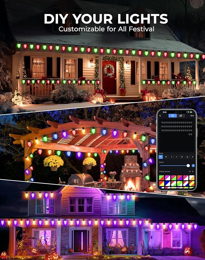 4th of July Decorations Outdoor – 99FT Smart C9 Christmas Lights App & Remote Control, 16 Million Colors Music Sync Waterproof for Roof Patio Yard, Independence Day Red White Blue, Halloween Christmas