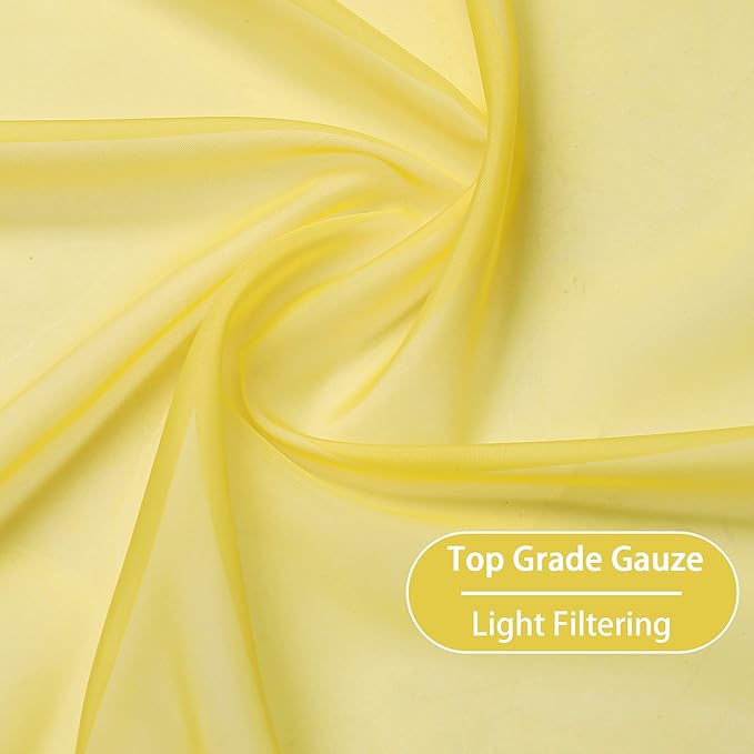KEQIAOSUOCAI Vibrant Yellow Sheer Voile Window Treatment Grommet Top Curtain Panels for Bedroom and Living Room (54 x 63 inches Long, Set of 2)