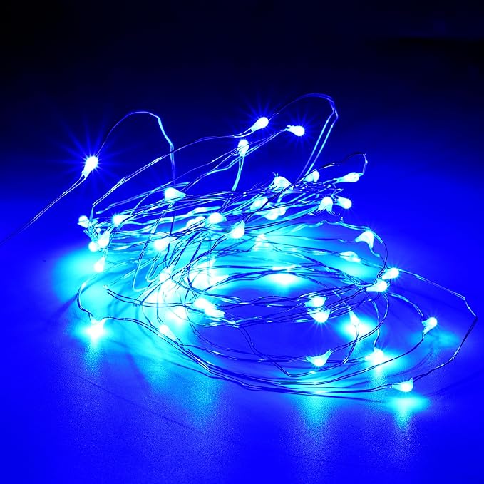 Karlling USB Plug in LED Fairy Lights,2 Packs of 50 LED Bulbs 16 Ft Silver Wire Waterproof Starry String Lights for Bedroom Patio Garden Party Wedding Commercial Lighting (Blue)
