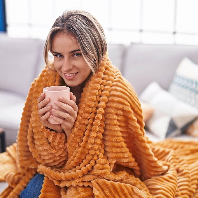 Bedsure GentleSoft Burnt Orange Fall Throw Blanket for Couch - Cozy Soft Blankets for Women, Cute Small Fall Throws for Girls, Orange, 50x60 Inches