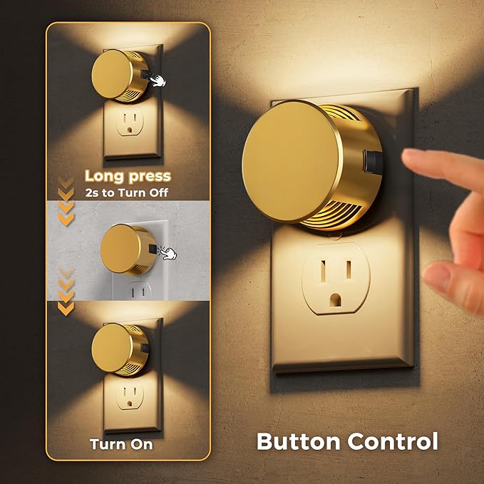 L LOHAS LED Night Lights Plug into Wall, Plug in Night Light with Dusk to Dawn Sensor,Brightness Adjustable,3000K Warm White,Dimmable Gold Nightlight for Adults Hallway Bathroom