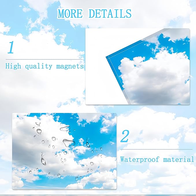 4 Pack Fluorescent Light Covers for Ceiling Lights -Magnetic Cloud Cover for Fluorescent Or LED Fixture 2ft x 4ft Classroom,Home,Office Decoration Filters Overhead Lighting White cloud