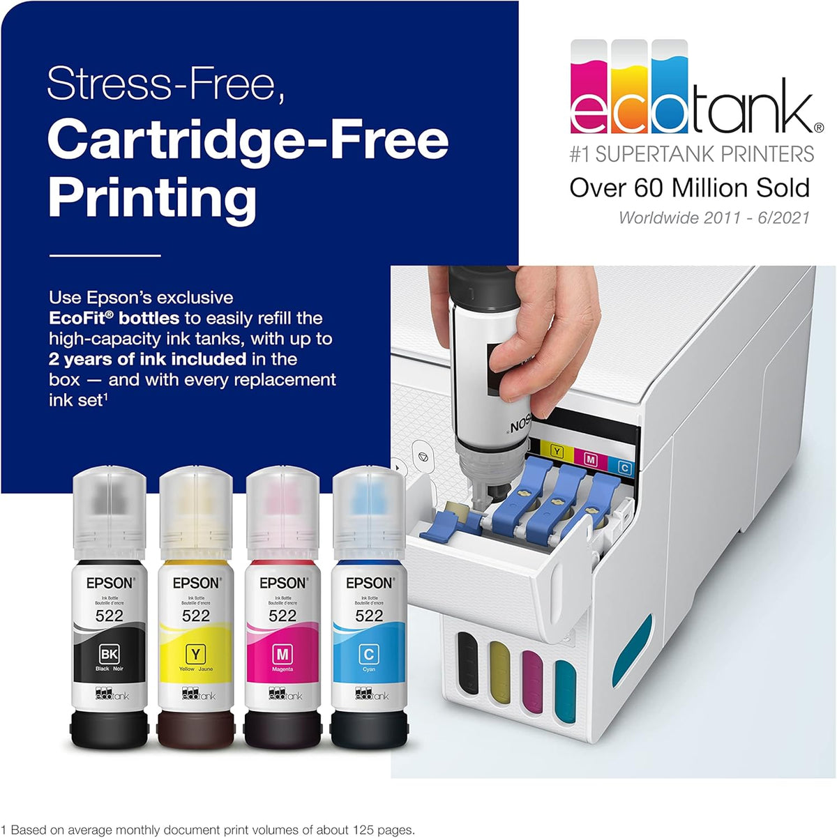 Epson EcoTank ET-2803 Wireless Color All-in-One Cartridge-Free Supertank Printer with Scan, Copy and AirPrint Support