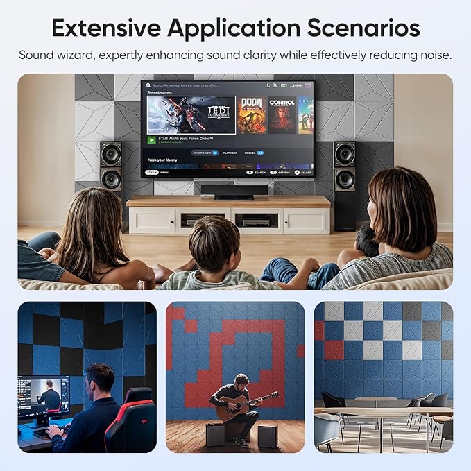 12 Pack 12" X 12" X 0.4" Acoustic Panels for Wall Sound Absorbing, P-Stripes Square Self-Adhesive Sound Panels, High Density Suitable for Multiple Scenarios(Black)