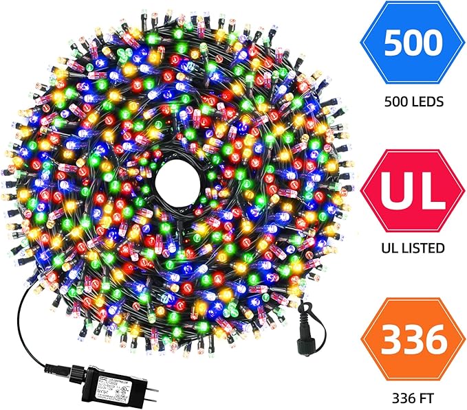 170FT 500LEDs Christmas Lights Outdoor Indoor String Lights 8 Modes Memory Function for Christmas Tree Party Decoration, 100% UL Listed (Multicolor)