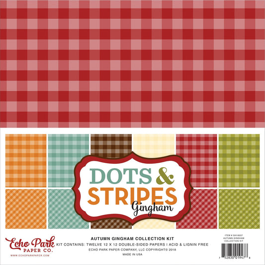 Echo Park Paper Company Autumn Gingham Collection Kit paper, Orange, Yellow, Blue, Brown, Tan, Red 12-x-12-Inch