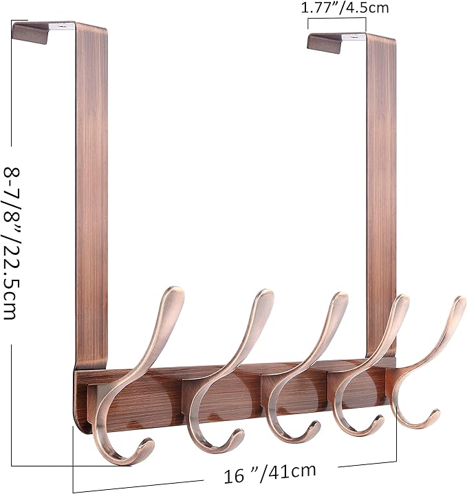 SKOLOO Over The Door Hook, Door Hanger Hooks for Hanging Clothes, Towels, Coats, Hats, Over The Door Towel Hook - Pack of 2, Retro Red, Assembly Required