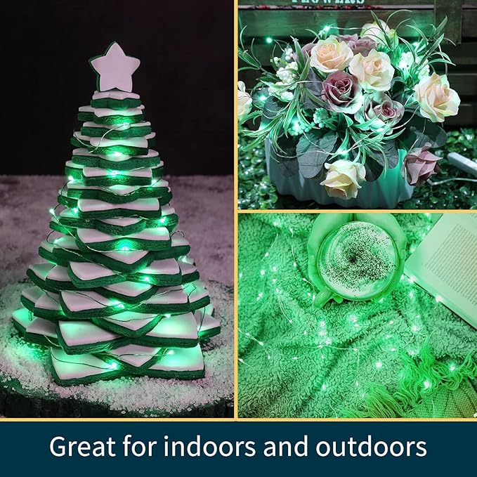LAMPHOME 100 LED Green St Patrick's Day Fairy Lights Battery Operated, Copper Wire Starry String Lights, 32.5Ft Multi Functions & Timer with Remote for St Patrick's Day Decorations