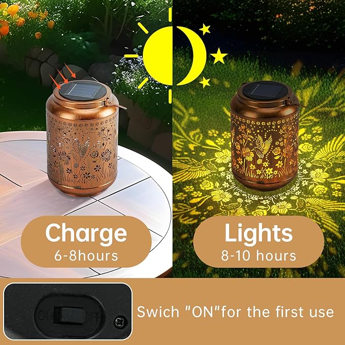Solar Outdoor Waterproof Hummingbird Garden Decorative Lights, Outdoor Hanging Solar Lanterns, Gifts for Ladies Mom Grandma, for Patio, Deck, Backyard, Porch