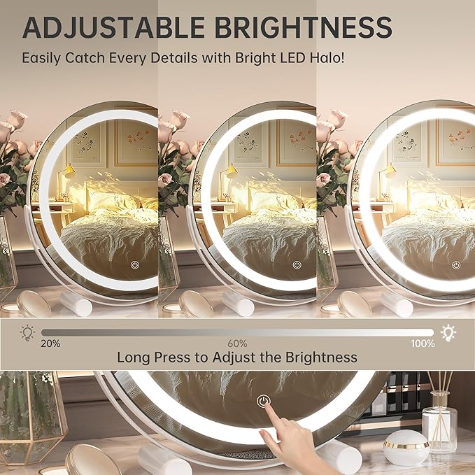 Hasipu Vanity Mirror with Lights, 11" x 11" LED Makeup Mirror with Small 10X Magnifying Mirror, Lighted Makeup Mirror with Lights, Smart Touch Control 3 Colors Dimmable Mirror White