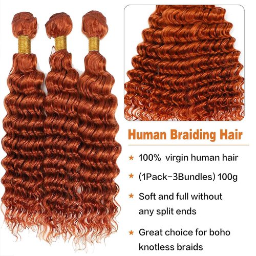 Habiliana Bundles Human Hair 22 24 26 Inch Deep Wave Orange Ginger Bundles 11A Unprocessed Brazilian Virgin Quick Weave Hair Extensions for Black Women