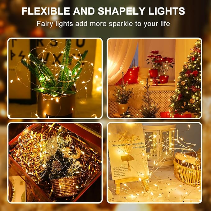 Aogist 100 Pack Fairy Lights 3 Modes 7ft 20 LED Waterproof,Battery Operated Silver Wire Firefly Starry Moon Mini String Lights for Mason Jars Christmas DIY Crafts Wedding Party Bedroom,Warm White