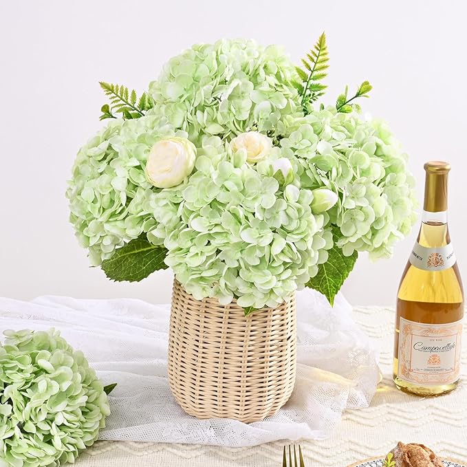 6 Pcs Real Touch Hydrangea Artificial Flowers, 21" Light Green Full Faux Hydrangea Flowers Latex Fake Flowers for Home Decor Party Floral Arrangements Wedding Bouquets Centerpieces Outdoor Decor