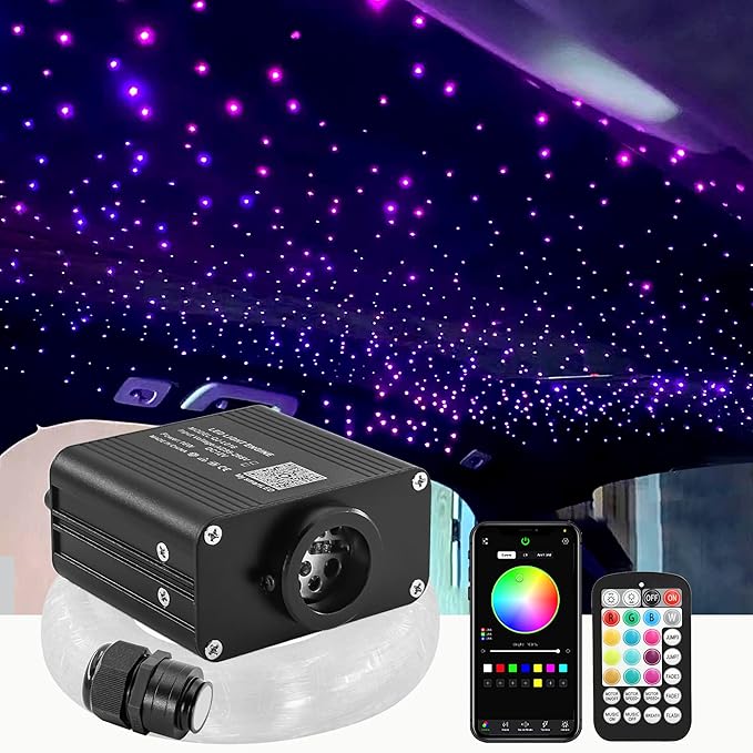 Starlight Headliner Kit Mixed 500pcs 9.8ft/3m, 16W Twinkle + Sound Activated Small Size Fiber Optic Star Lights for Car Roof Use with Bluetooth APP/Remote Control