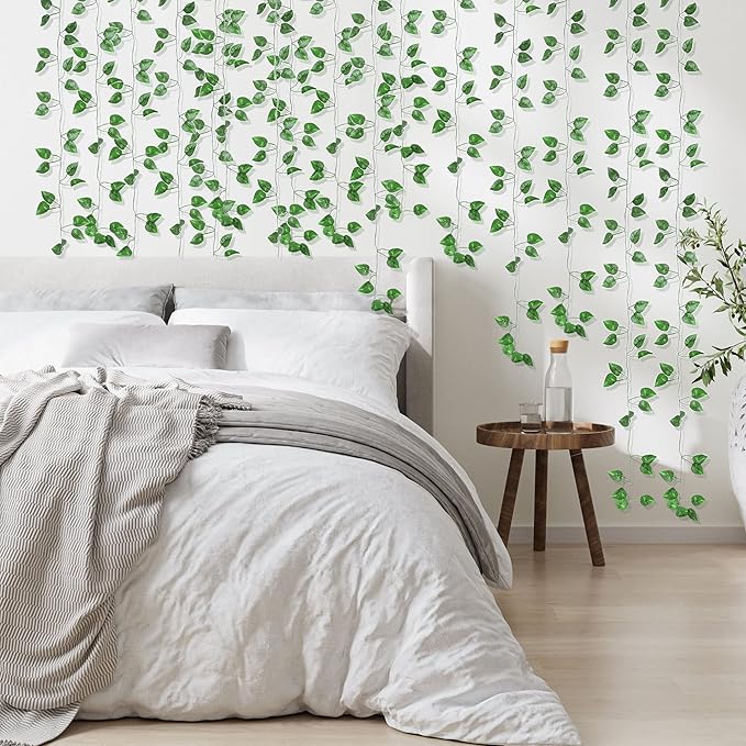 2200 Feet 300 Pack Fake Greenery Hanging Garland, Ivy Leaf Plants, Vine Leaves, Fake Flowers Foliage for Bedroom Garden Wall Decor