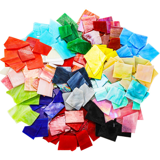 Nicunom 3.3 LB Irregular Stained Glass Scraps, Mosaic Glass Pieces Stained Mosaic Tiles Bulk for Crafts, Mosaic Making Projects, Home Decor, Assorted Colors and Shapes