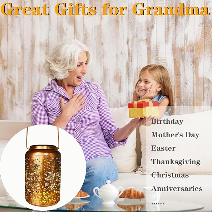 Gardering Birthday Gifts for Mom Grandma Women,Solar Butterfly & Rose Lanterns Outdoor Waterproof,Hanging Metal Garden Decor Yard Art Lights,Outside Patio Decorations,Porch,Housewarming,1PC