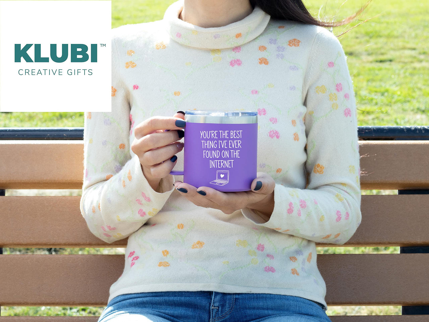 KLUBI Best Thing I Found On The Internet Mug - Wife Birthday Gift Ideas 14 Ounce Purple Tumbler With Handle Gifts for Girlfriend Birthday Gifts Mothers Day Present