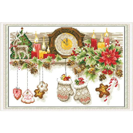 Howie's Needlepoint Cross Stitch Kits, 14CT Pre-Printed Pattern Embroidery Set Needlework, Full Range of Stamped Starter Kits(Christmas-Shelf, 14.17 x 10.63 inch)
