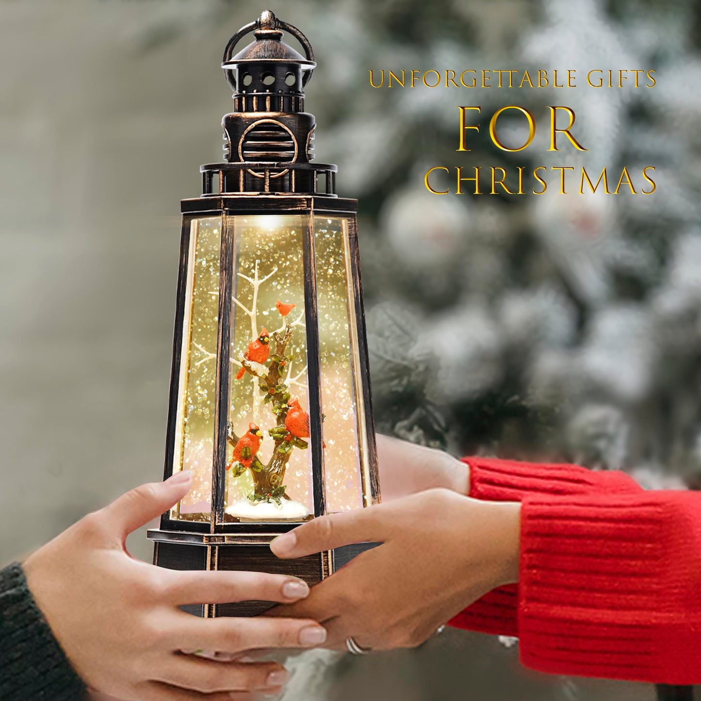 Cardinal Snow Globe Lantern, 13.5'' Musical Christmas Lantern Glitter Globe with Timers, Christmas Decorations Indoor Ornaments Cardinal for Women