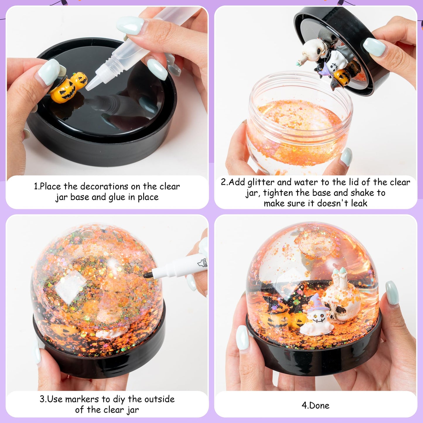 HoniedPepperino Halloween Snow Globe Craft Kit, 44Pcs DIY Pumpkin Water Globes Making Kits with Accessories, Make Your Own Halloween Cross Snow Globes Grave Ghost Party Favor Decor for Kids Boys Girls