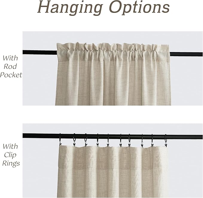 RYB HOME Natural Beige Linen Sheer Curtains 120 inches Long for Living Room and Dining Room, Weave Textured/Rod Pocket, Light Filtering Sheer Curtains and Drapes, W 52 x L 120 inches, 2 Panels Set
