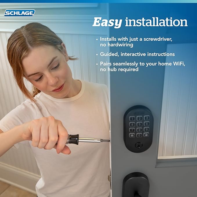 Schlage Arrive WiFi Deadbolt Smart Lock, Keyless Entry Door Lock with Camelot Trim, Matte Black, Compatible with Alexa and Google, BE459WB CAM 622