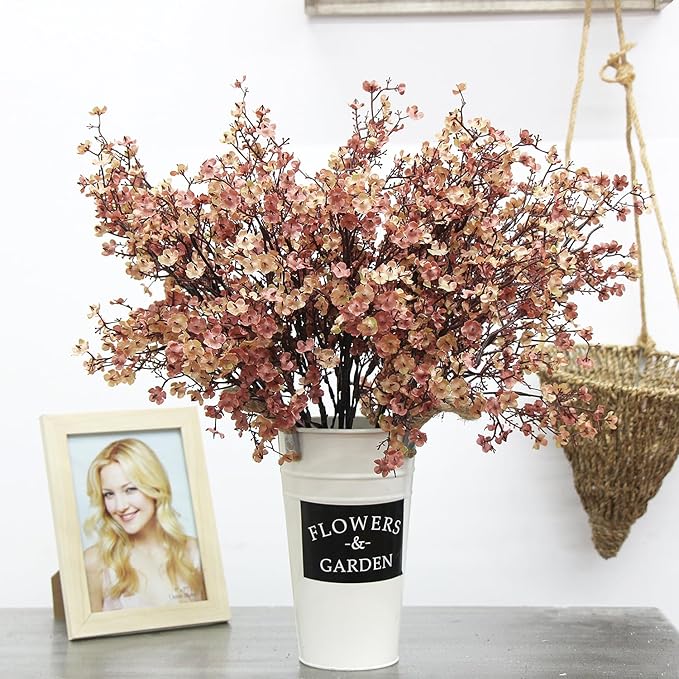 JAKY-Global Babys Breath Silk Artificial Flowers 12 Bundle European Fake Plants Farmhouse Decor Fall Decoration Bouquets DIY Home Garden (Beige Brown-12pcs)