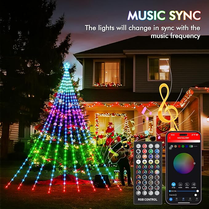 23FT Outdoor Christmas Decorations, Smart RGB Color Changing Christmas Hanging Waterfall String Lights, APP Remote Control, DIY Multi-Color Lightshow, Music Sync, Outside Xmas Lights Decor