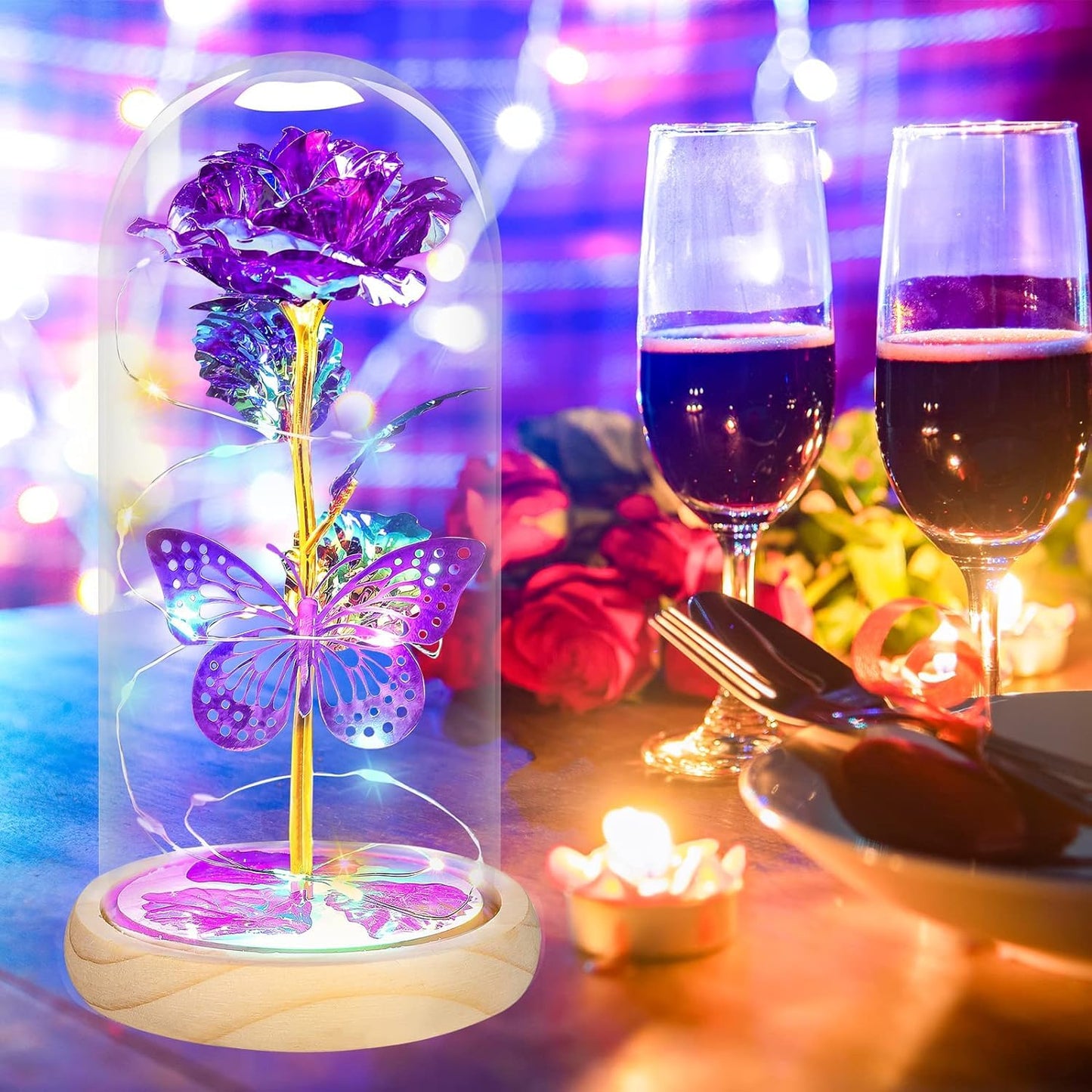 QUNPON Mothers Day Rose Gifts for Mom Flowers Rose Gifts for Women,Birthday Gifts for Women,Purple Butterfly Flowers for Mom Mother Day Flower Gifts from Daughter Son,Gift for Sister,Her,Grandma,Wife